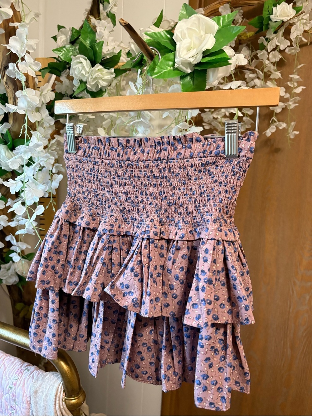 The Reset Floral Smocked Ruffle Mini Skirt